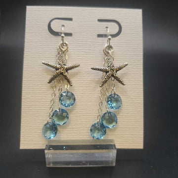 Blue Starfish Chain Earrings