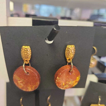Round Orange Gold Leaf Earrings