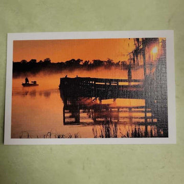 Single Note Card Foggy Sunrise Fisherman Dock