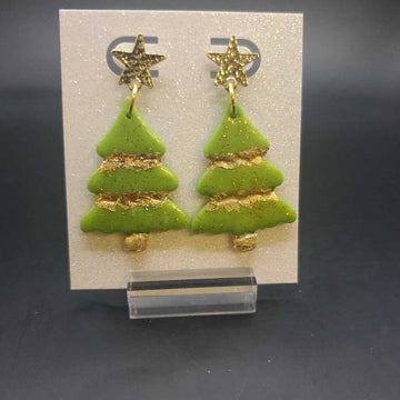 Green Clay Tree Earrings