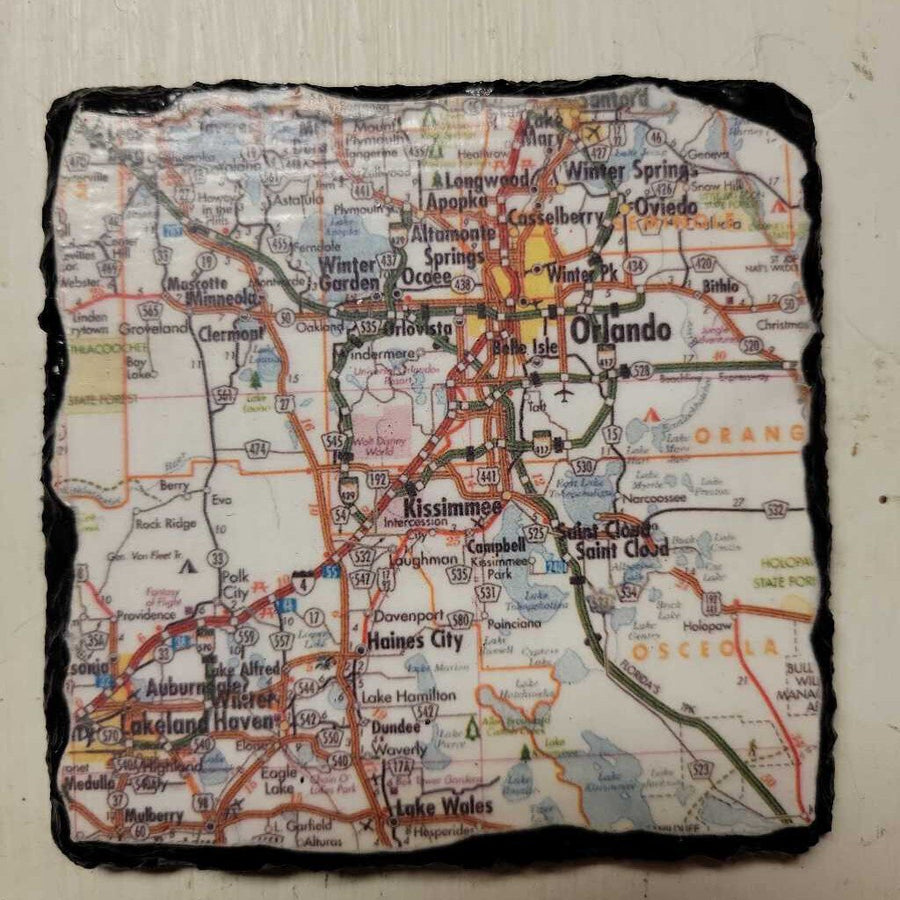 Mount Dora Map Slate Coaster Set