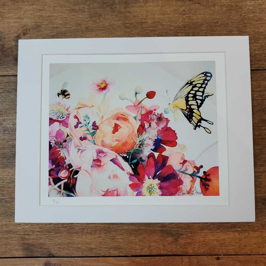Bee and Butterfly Bouquet Giclee 11 x 14