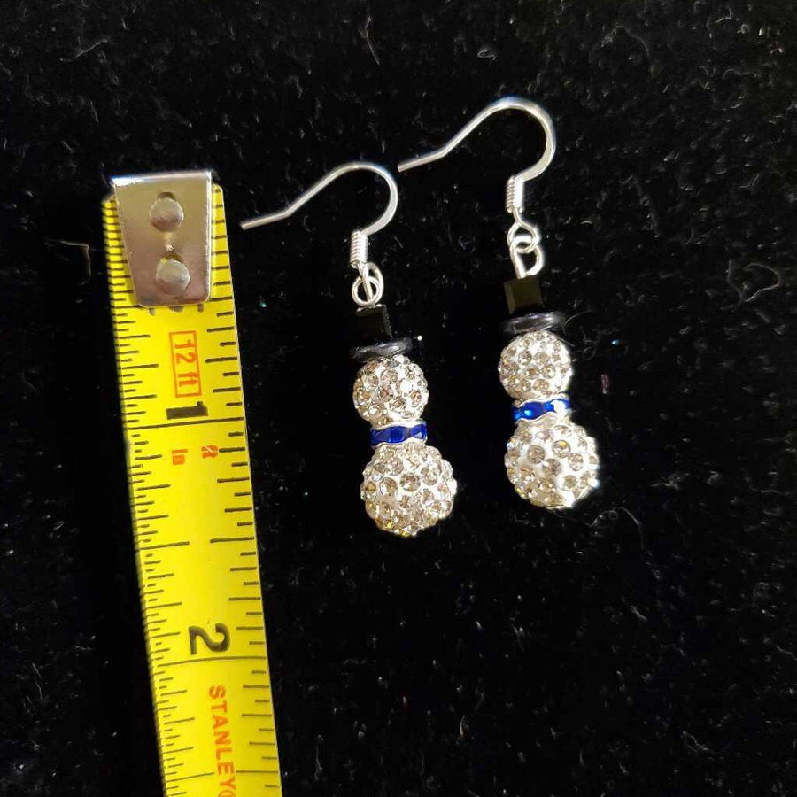 Pave Snowman Earrings Blue