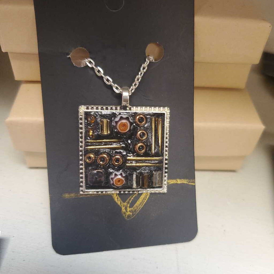 Clay/Bead Mosaic Pendant black