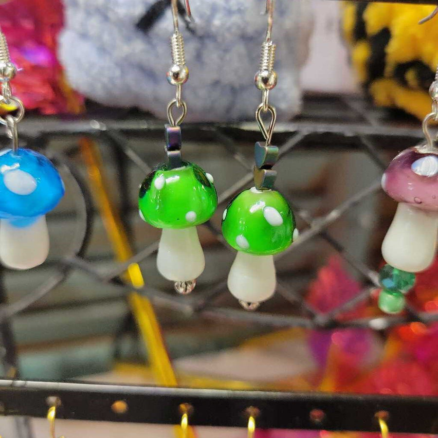 Glass Bead Mini Mushroom Earrings