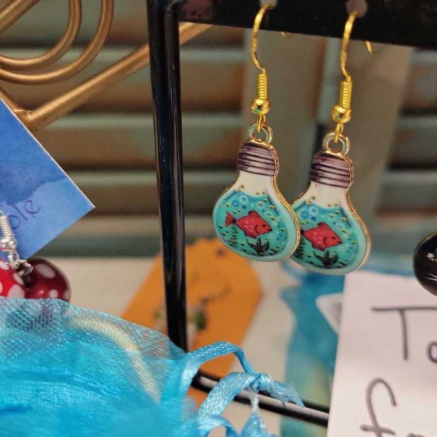 Enamel Cat/Fish Earrings