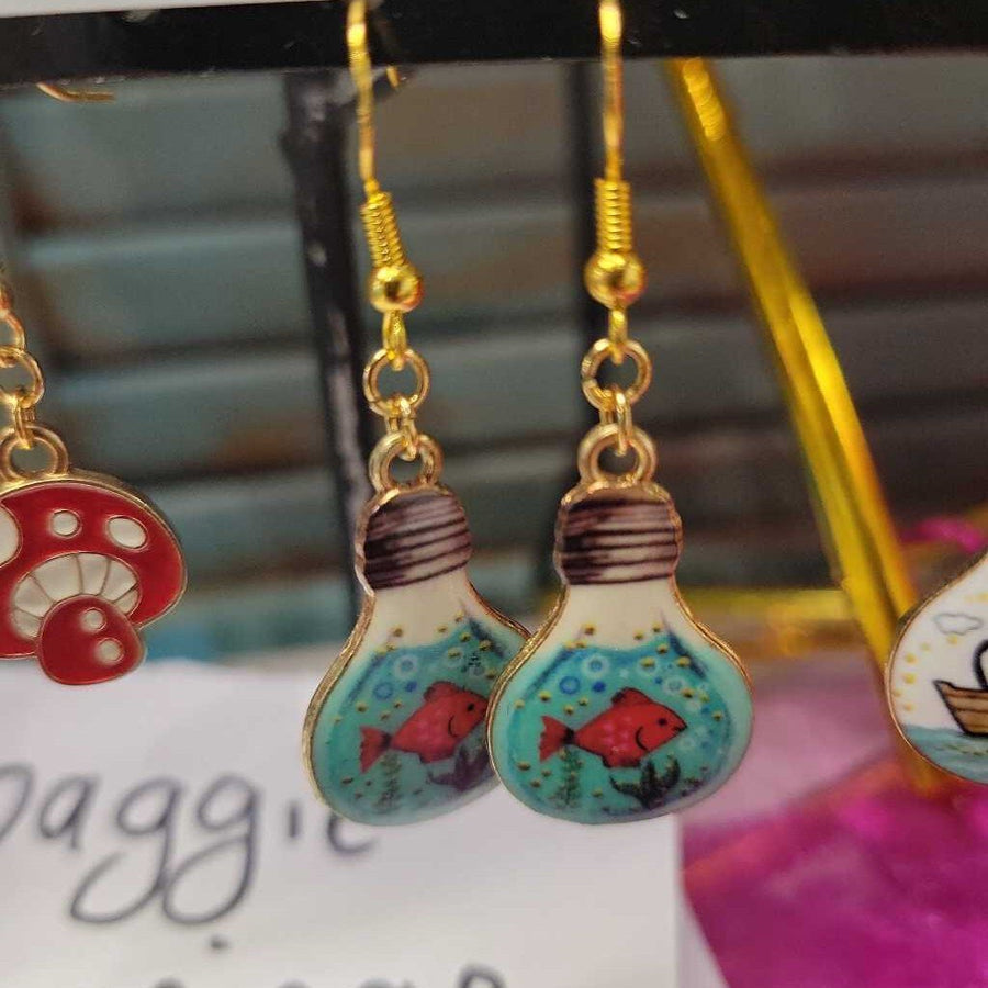 Enamel Cat/Fish Earrings