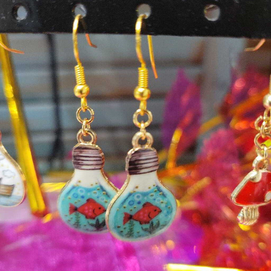 Enamel Cat/Fish Earrings