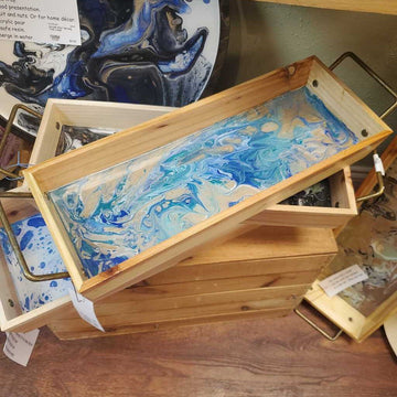 Acrylic Pour Serving Tray Rectangle With Handles Medium