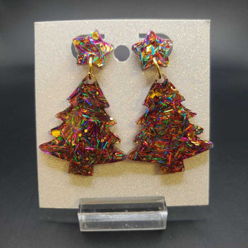 Large Confetti Resin Christmas Tree Earrings