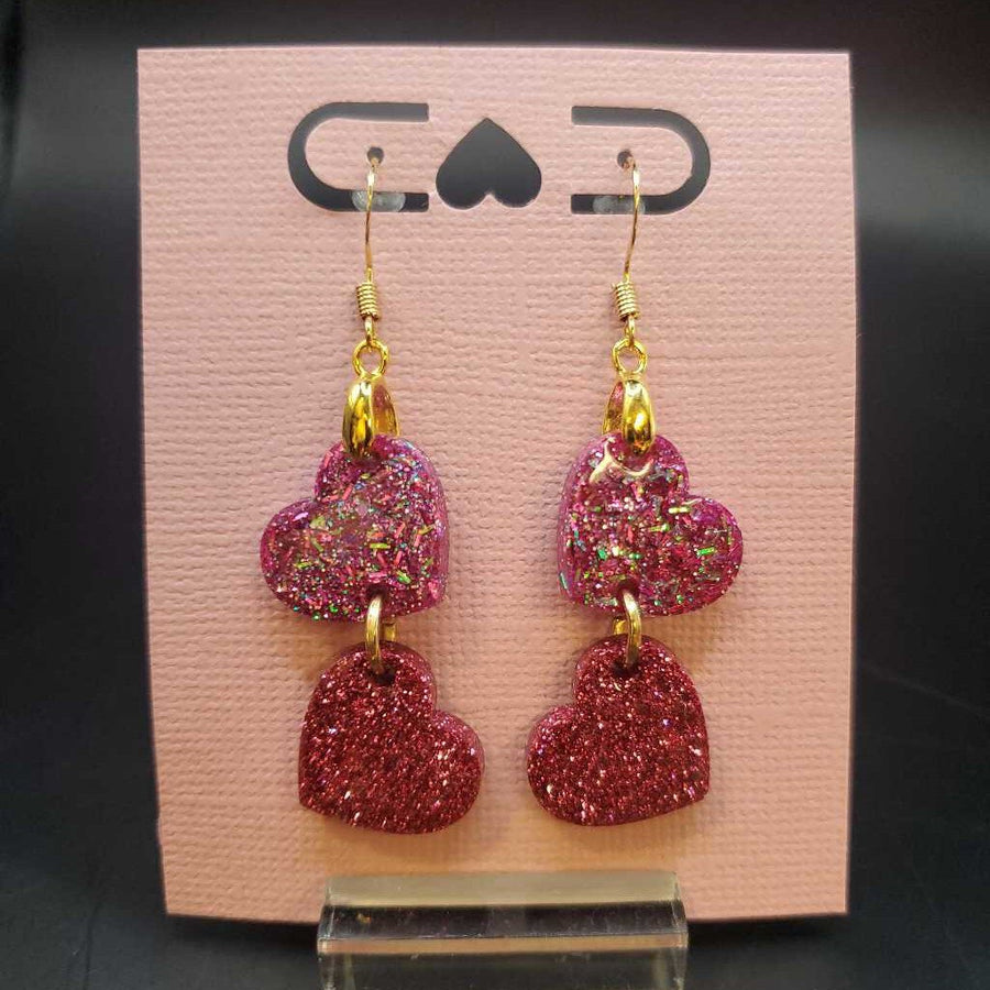 Resin 2 Heart Pink Earrings