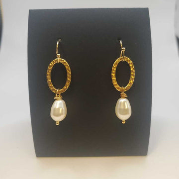 Gold Oval Teardrop Baroque Earrings