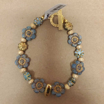 Gold Blue Picasso Flower Bracelet