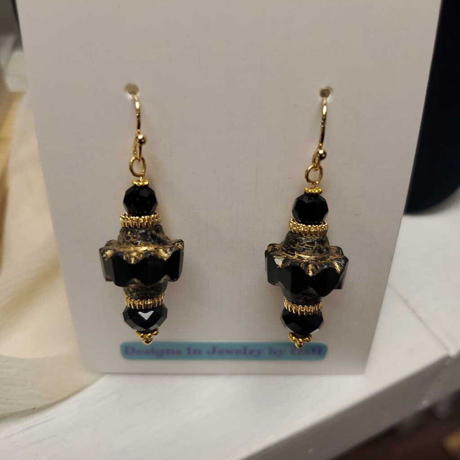 Black/Gold Wheel Earrings