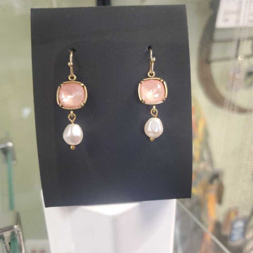 Gold Rosewater/Pearl Earrings