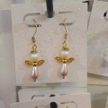 Small Pink Pearl Teardrop Angel Earrings