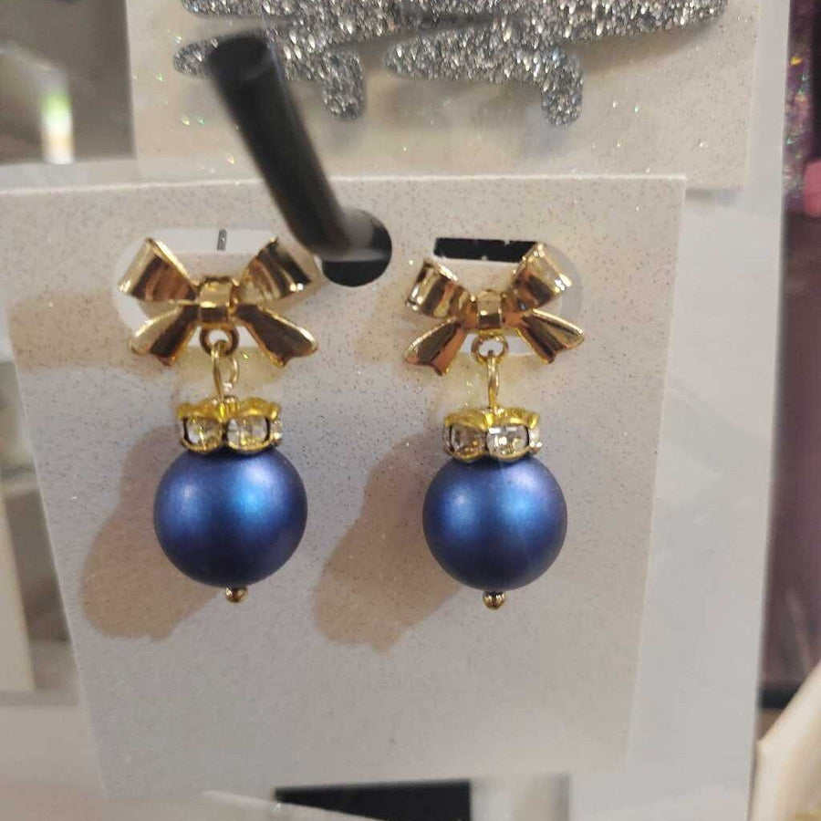 Blue/Clear Christmas Ball Bow Earrings