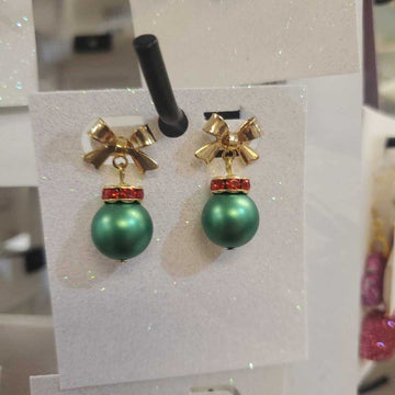 Green/Red Christmas Ball Bow Earrings