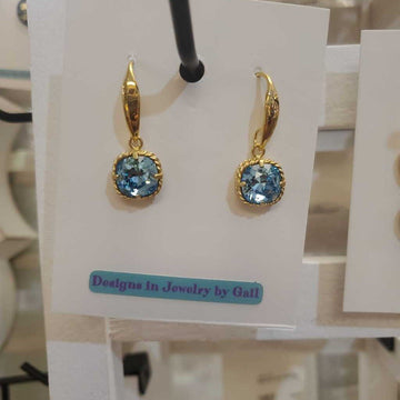 Blue Topaz Square Gold Earrings