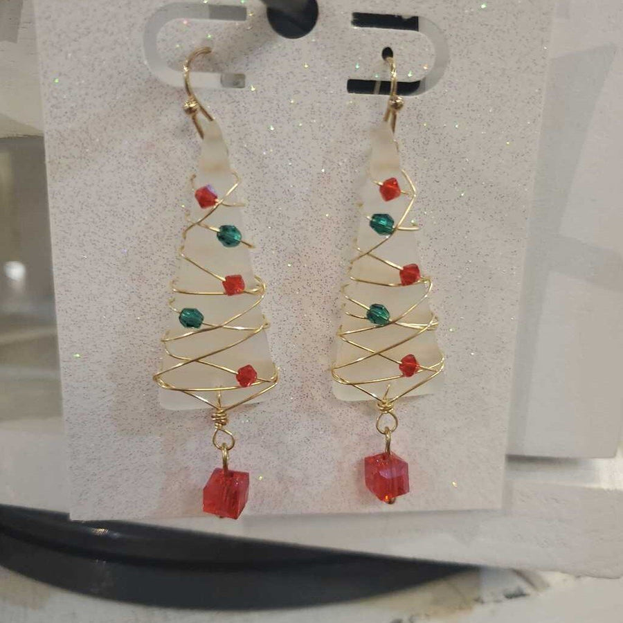 White Sea Glass Tree Earrings