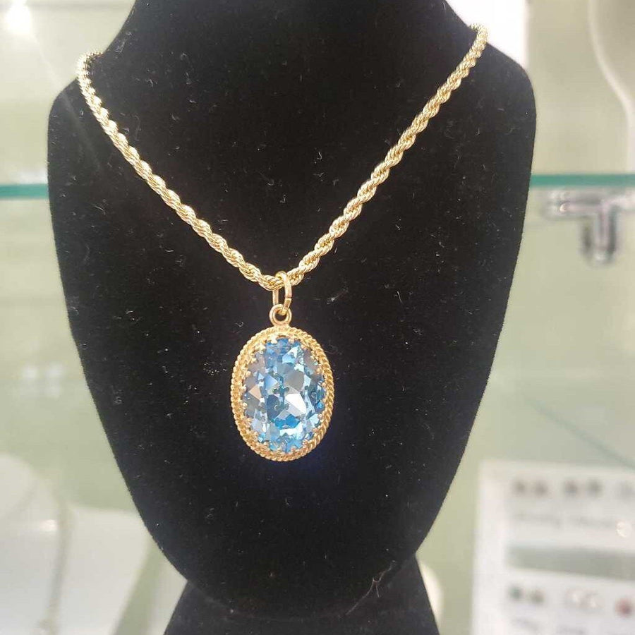 Large Blue Topaz Oval Gold Necklace