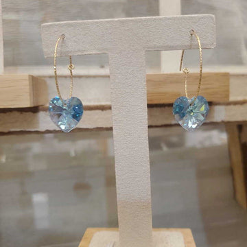 Large Heart AB Aquamarine Gold Sparkle Earrings