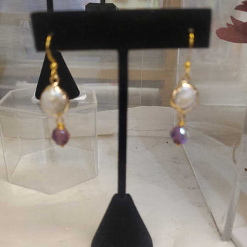 Cyclamen Opal Pearl Hanging Earrings