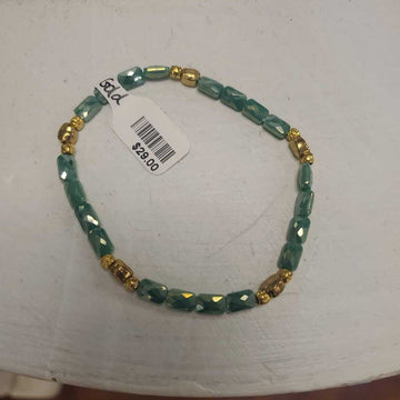 Small Rectangle Green Gold Stretch Bracelet