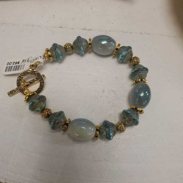 Blue Oval Chunky Gold Toggle Bracelet