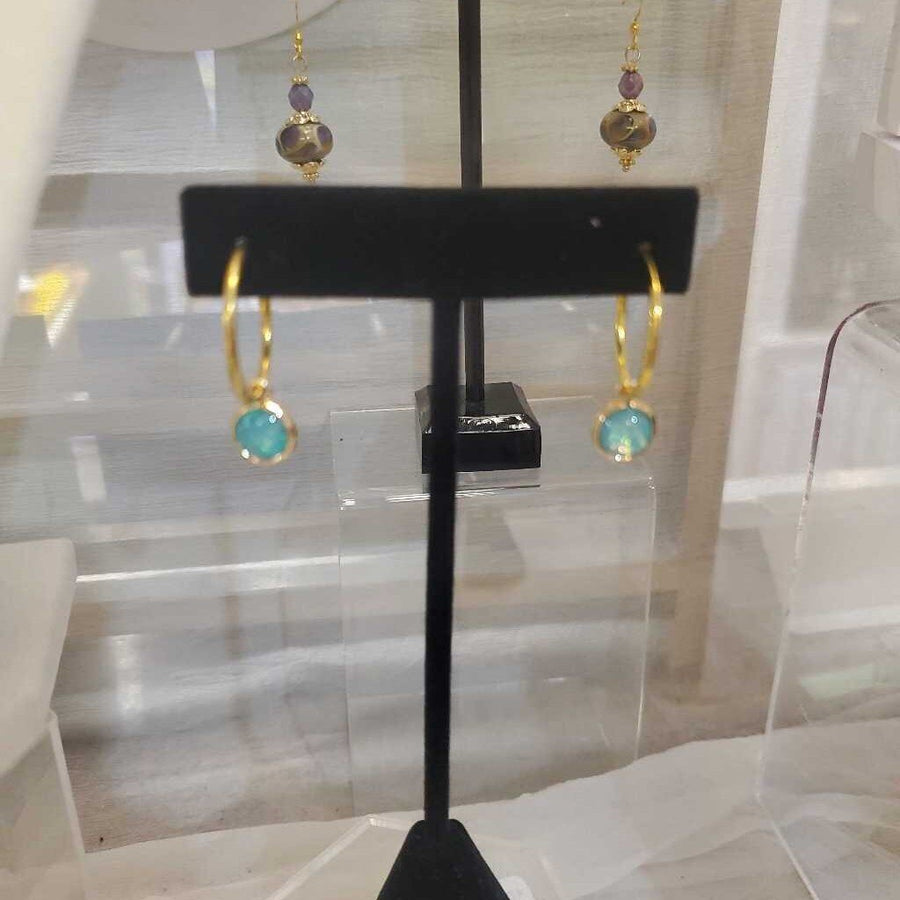 Small Round Opal Hoop Earrings