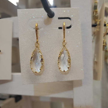 Clear Gold Teardrop Earrings