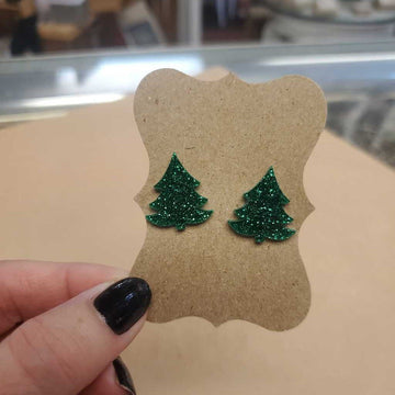 Christmas Tree Dark Green Cabochon Earrings