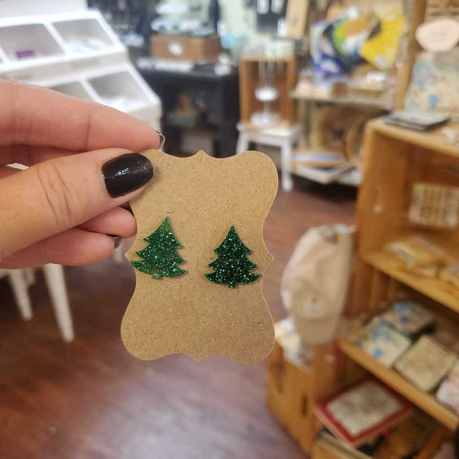 Christmas Tree Dark Green Cabochon Earrings