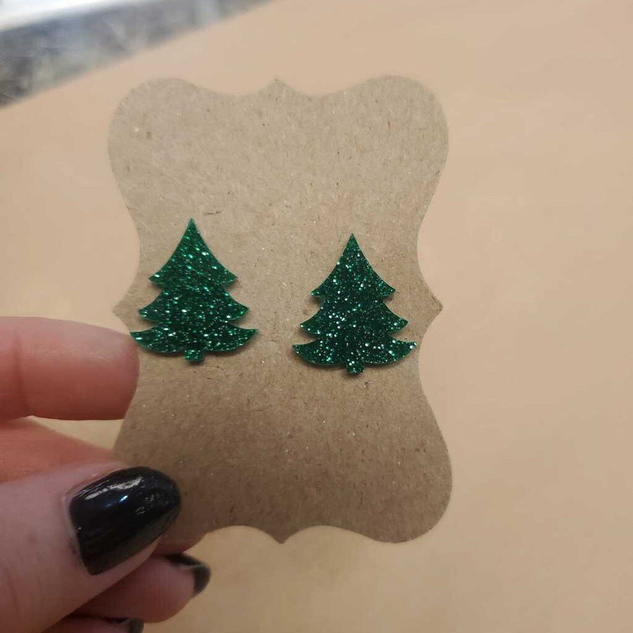 Christmas Tree Dark Green Cabochon Earrings