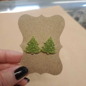 Christmas Tree Light Green Cabochon Earrings