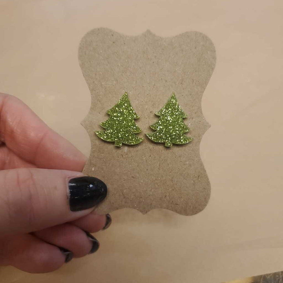 Christmas Tree Light Green Cabochon Earrings