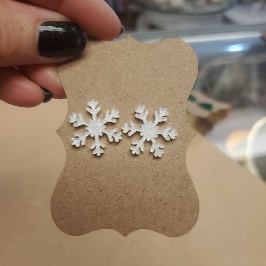 White Snowflake Earrings Cabochon