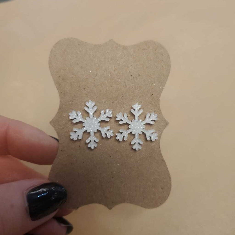 White Snowflake Earrings Cabochon