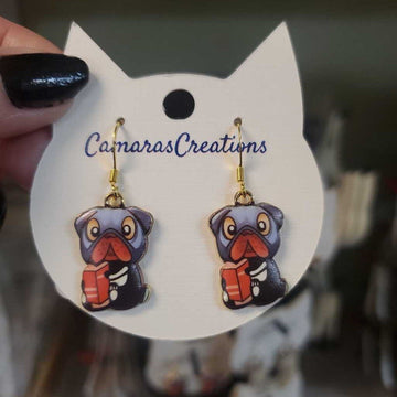Earrings Dog with book blue