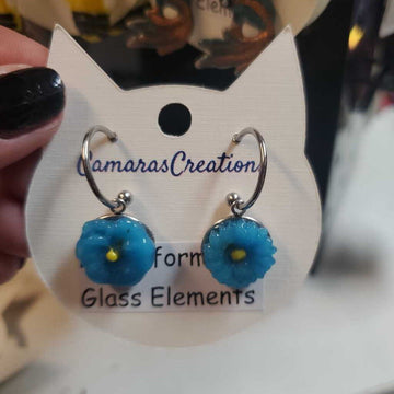 Fused Glass Earrings Teal Flowers