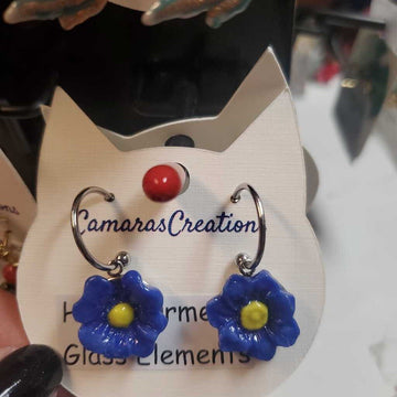 Fused Glass Earrings Cobalt Flowers