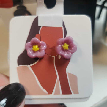 Fused Glass Studs Flower Purple