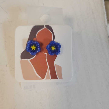 Fused Glass Studs Flower Cobalt