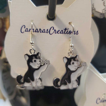 Earrings Dog Waving Blk/W-1