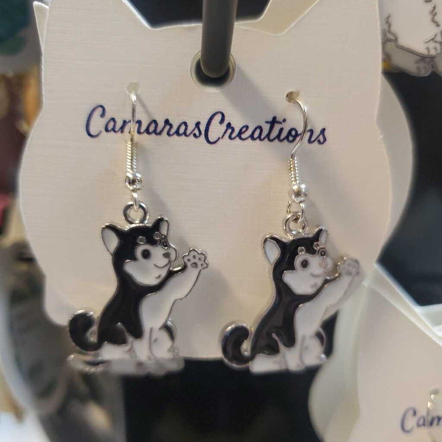 Earrings Dog Waving Blk/W-1