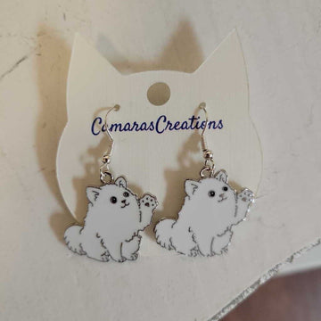Earrings Dog Waving White Fluffy