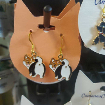 Earrings Dog Corgi Butt B/W