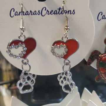 Earrings Hearts w/Pawprint