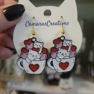 Earrings Kitty White w/heart2c