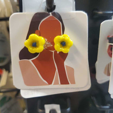 Fused Glass Studs Flower Yellow